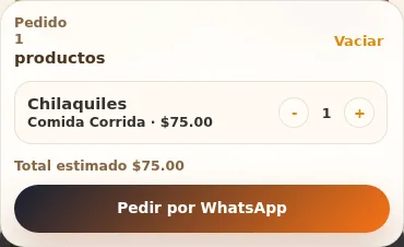 Pedido del catálogo público con total estimado