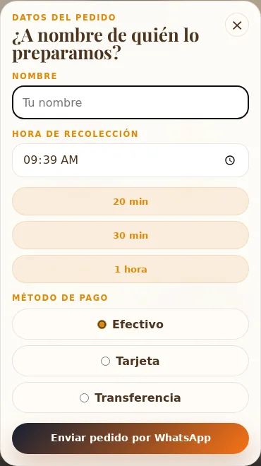 Formulario previo a continuar por WhatsApp