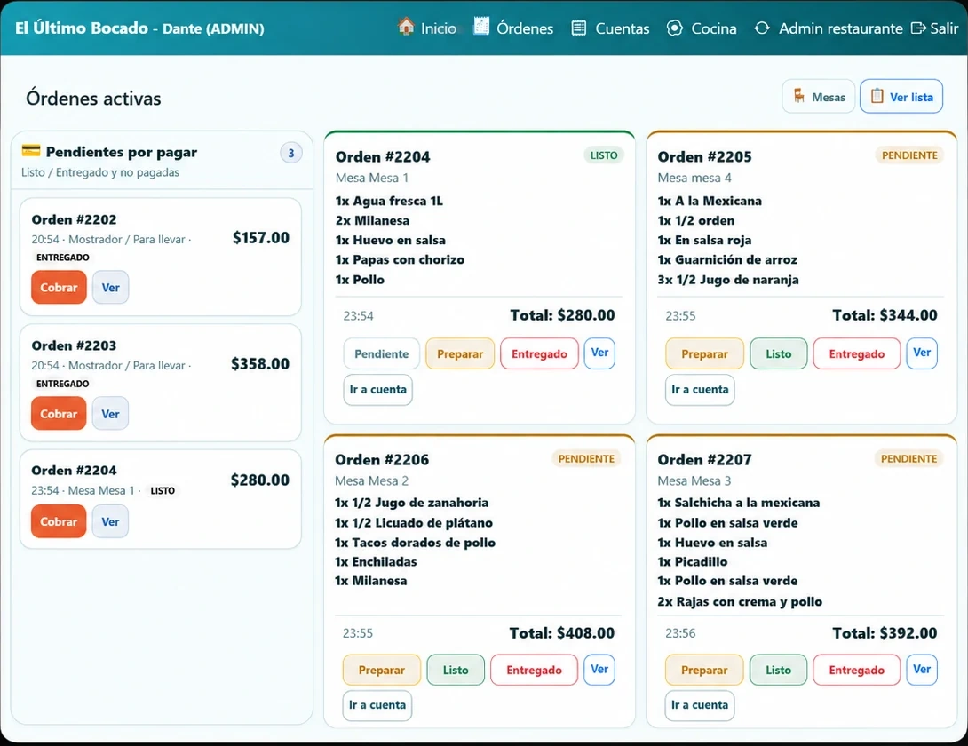 UI real de órdenes activas del POS